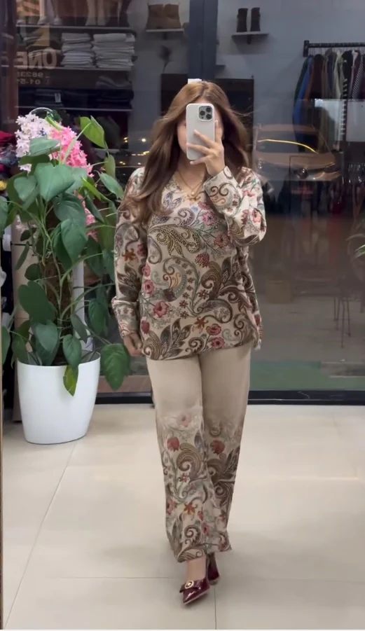 Women Printed Night Wear Cord Set-Trending Suits Free Size Set