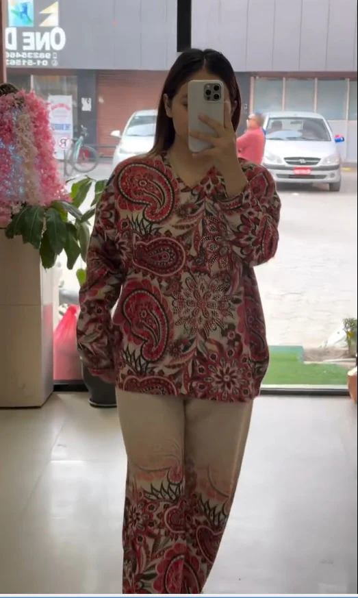Women Printed Night Wear Cord Set-Trending Suits Free Size Set - Image 3
