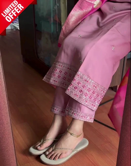 Women Silk Blend Pink Colour Kurta Pant Dupatta Set - Image 3