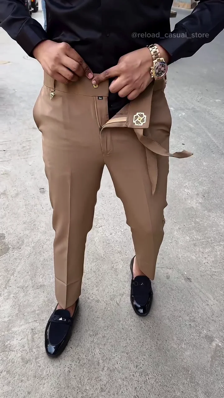 Men’s Tailored Slim-Fit Formal Trousers with Belt Detail