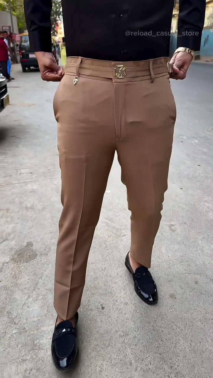 Men’s Tailored Slim-Fit Formal Trousers with Belt Detail - Image 2