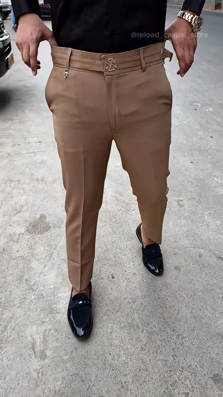 Men’s Tailored Slim-Fit Formal Trousers with Belt Detail - Image 3
