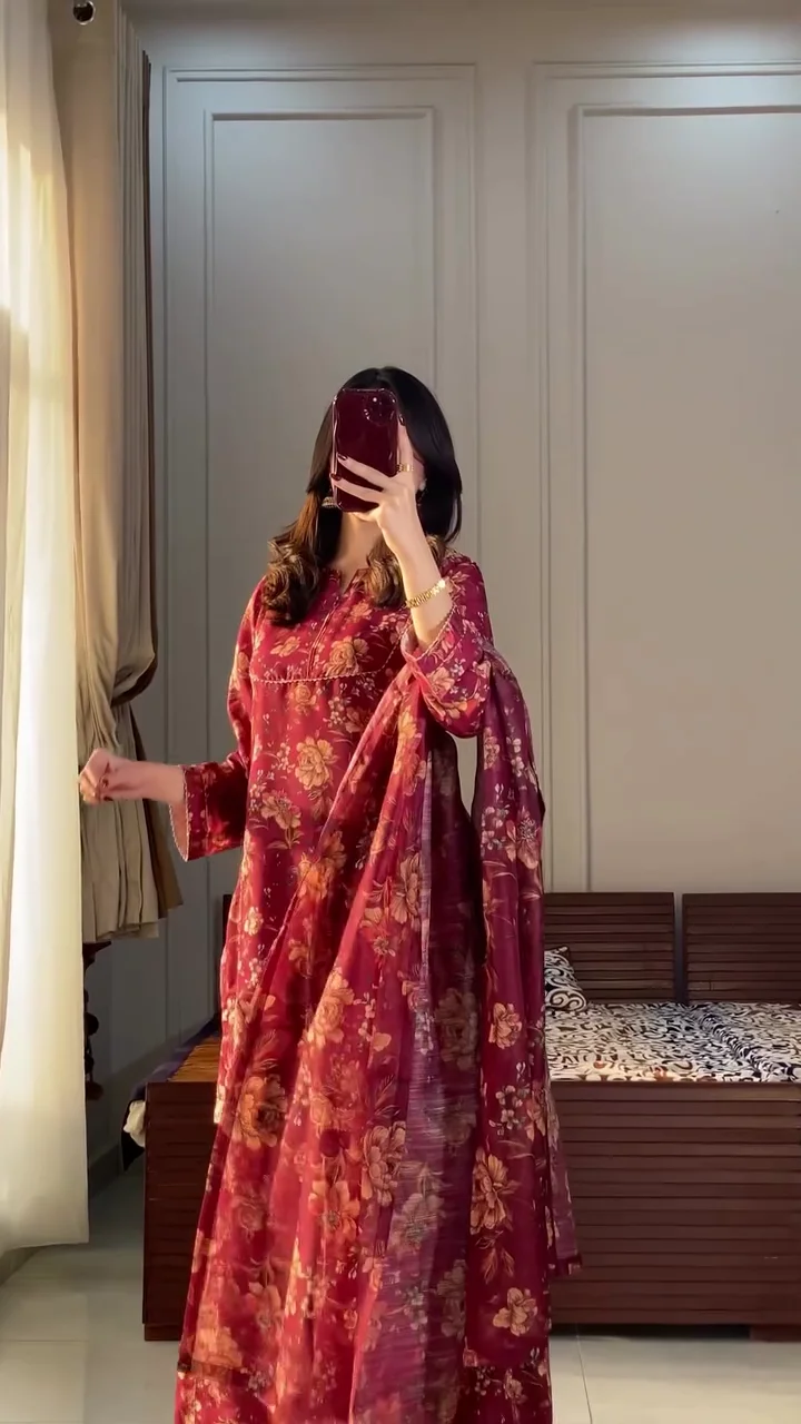 Women Cotton Rayon Kurta Palazzo Dupatta Set
